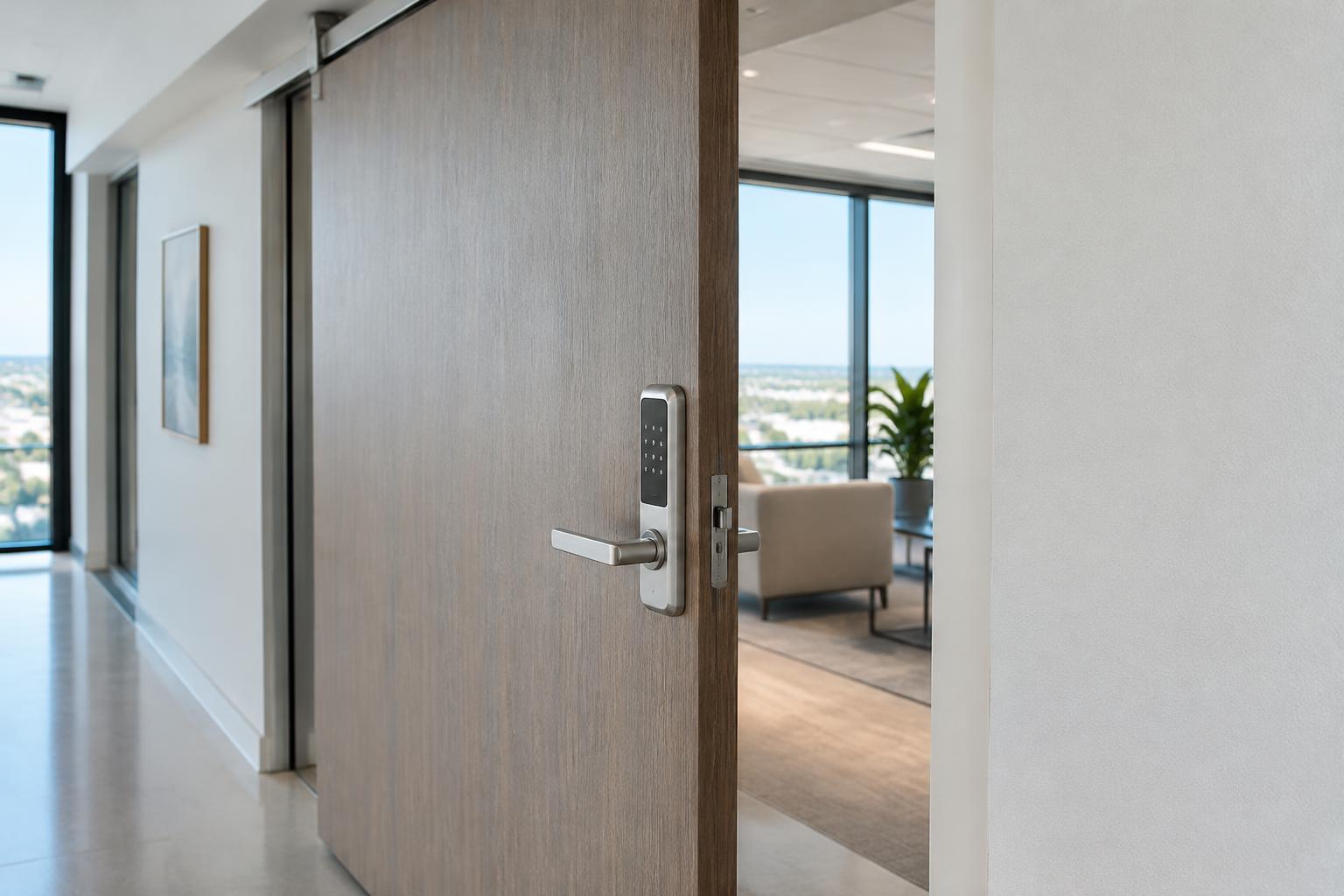 Illustrative installed smart lock on sliding & pocket doors